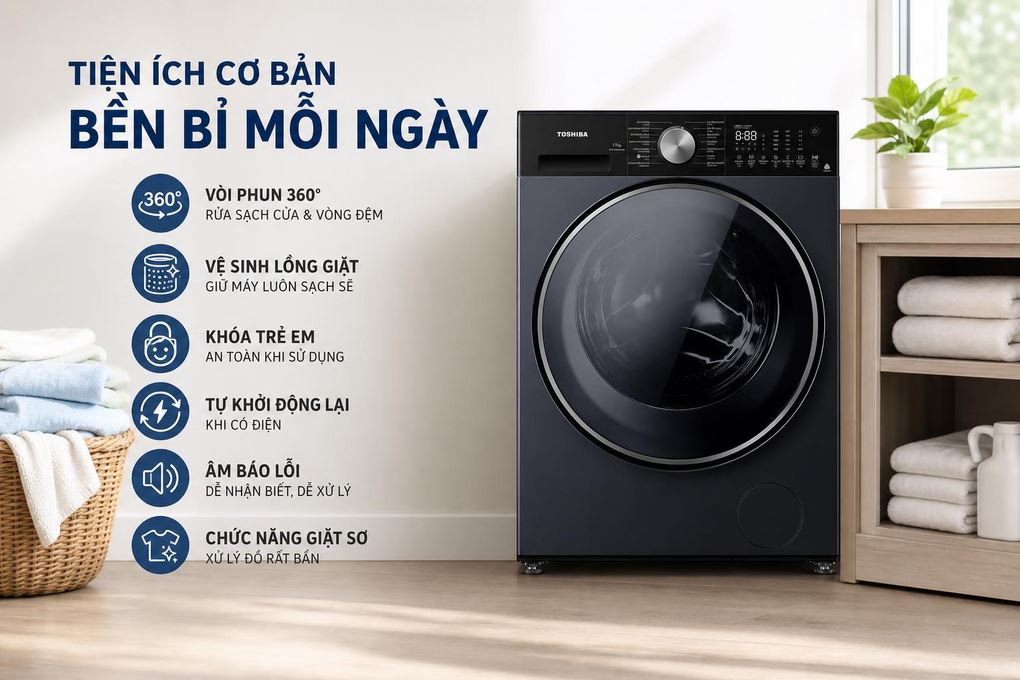 Máy giặt Toshiba Inverter 11 kg TW-T33B120UWV(MK) - Tiện ích hoặc độ bền cơ bản
