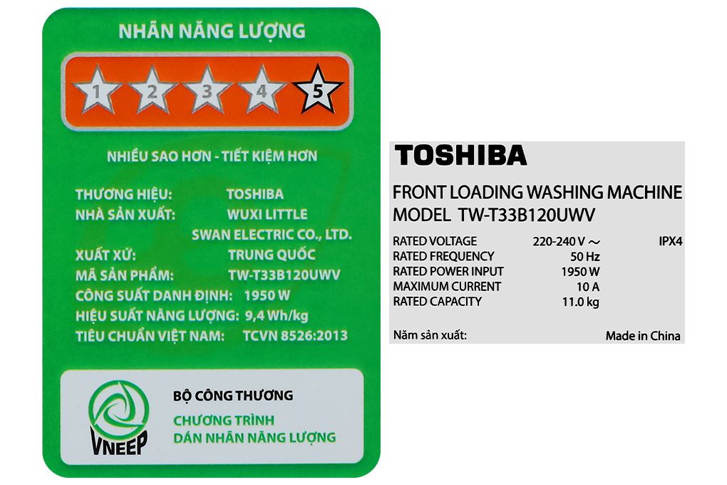 Máy giặt Toshiba Inverter 11 kg TW-T33B120UWV(MK) Màu Đen