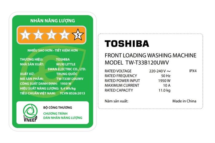 Máy giặt Toshiba Inverter 11 kg TW-T33B120UWV(MK) Màu Đen