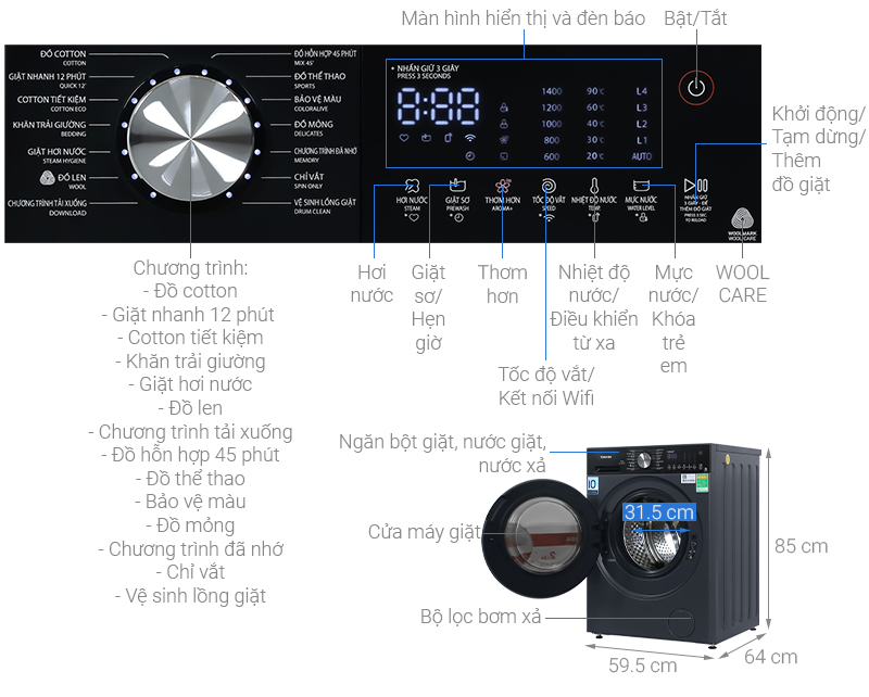 Máy giặt Toshiba Inverter 13 kg TW-T33B140UWV(MK)