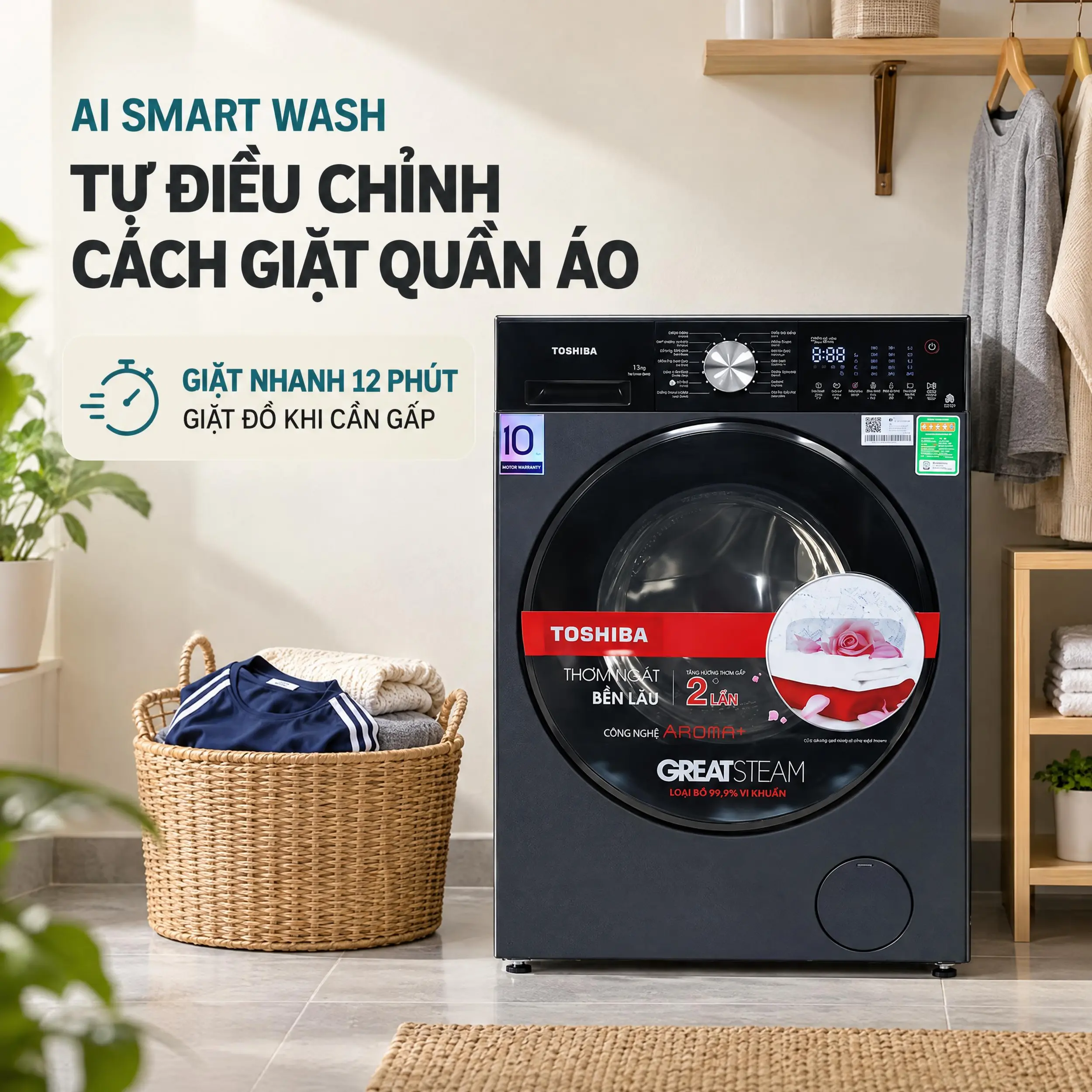 Máy giặt Toshiba Inverter 13 kg TW-T33B140UWV(MK) - Nhiều chế độ giặt cho từng loại vải