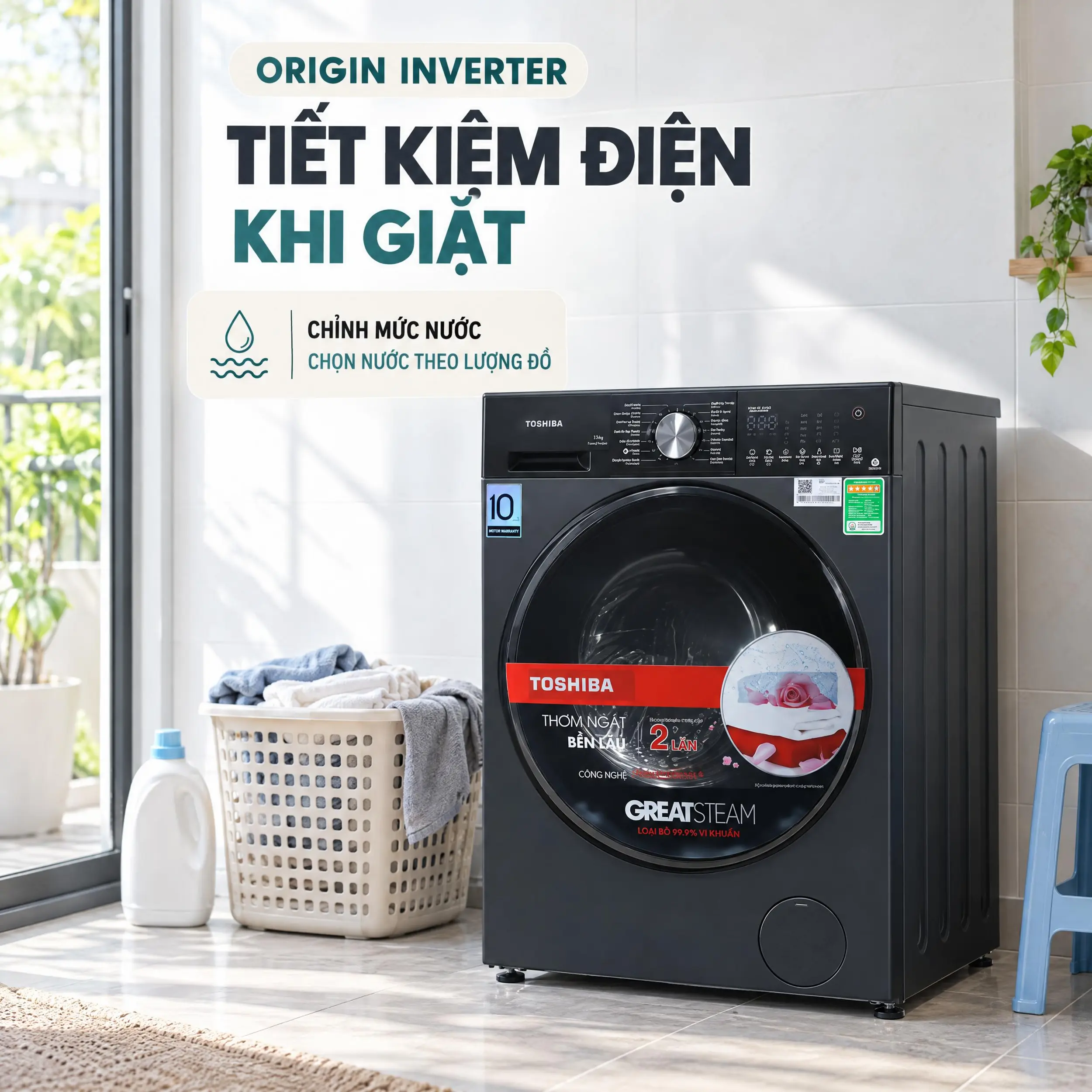 Máy giặt Toshiba Inverter 13 kg TW-T33B140UWV(MK) - Trang bị Inverter tiết kiệm điện