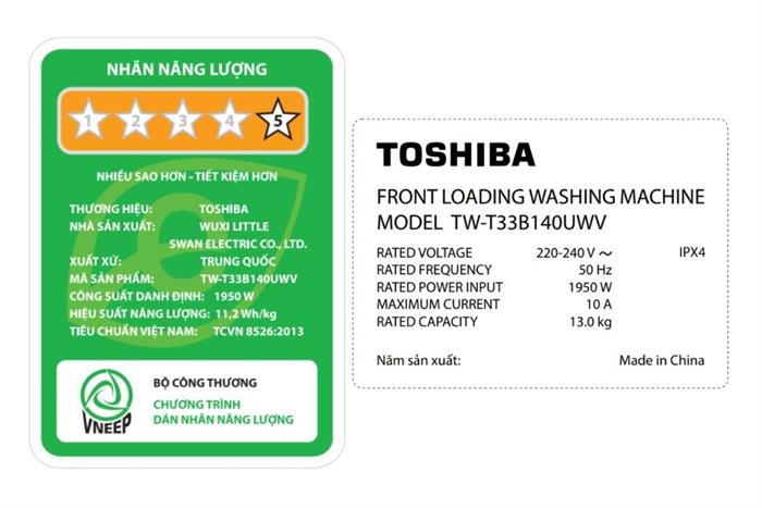 Máy giặt Toshiba Inverter 13 kg TW-T33B140UWV(MK) Màu Đen