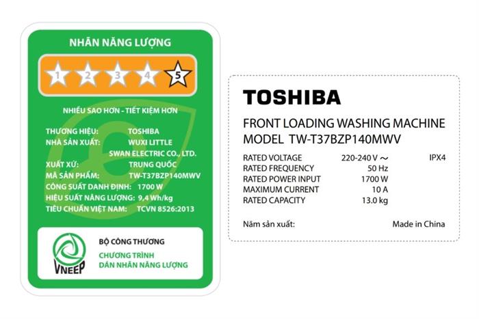 Máy giặt Toshiba Inverter 13 kg TW-T37BZP140MWV(WT) Màu Trắng