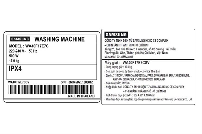 Máy giặt Samsung Ecobubble Inverter 17 kg WA40F17E7CSV Màu Đen - Xám