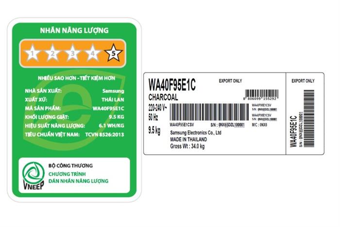 Máy giặt Samsung Ecobubble Inverter 9.5 kg WA40F95E1CSV Màu Đen - Xám