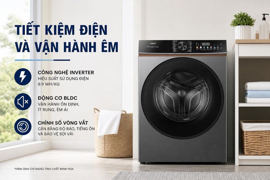 Máy giặt Aqua Inverter 9.5 kg AW95-BP4657M(B) - Tiết kiệm điện và vận hành êm Máy giặt Aqua Inverter 9.5 kg AW95-BP4657M(B) - Tiết kiệm điện và vận hành êm