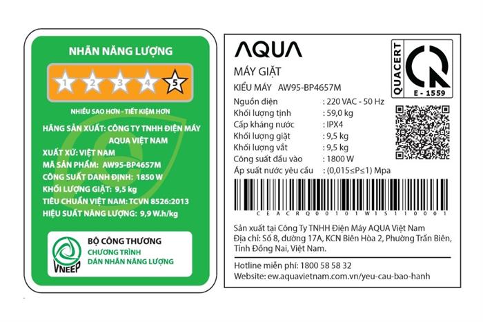 Máy giặt Aqua Inverter 9.5 kg AW95-BP4657M(B) Màu Đen