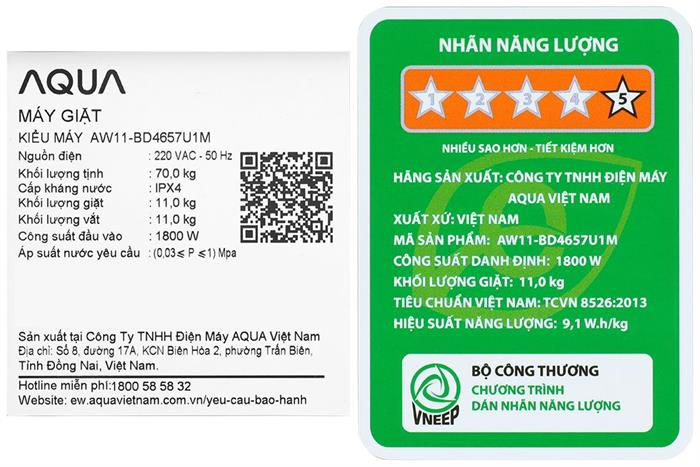Máy giặt Aqua Inverter 11 kg AW11-BD4657U1M(GN) Màu Đen