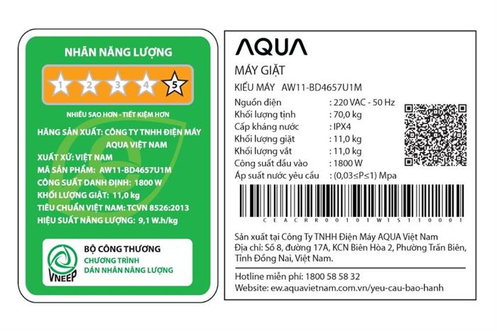 Máy giặt Aqua Inverter 11 kg AW11-BD4657U1M(GN) Màu Đen