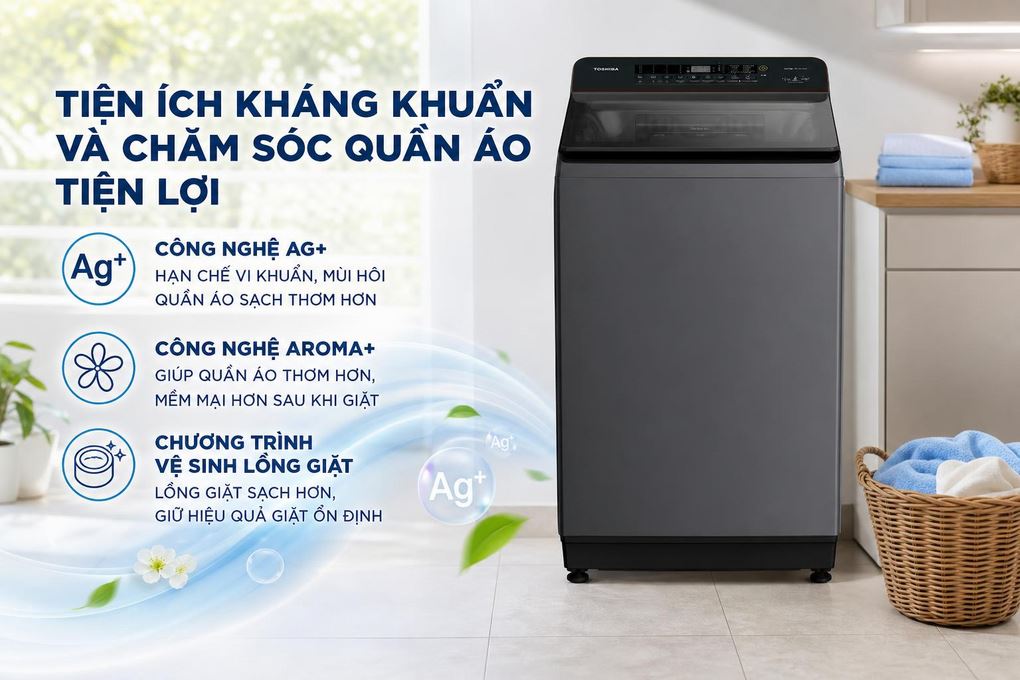 Máy giặt Toshiba Inverter 15 kg AW-T26D1600XV(MG) - Tiện ích kháng khuẩn và chăm sóc quần áo tiện lợi Máy giặt Toshiba Inverter 15 kg AW-T26D1600XV(MG) - Tiện ích kháng khuẩn và chăm sóc quần áo tiện lợi