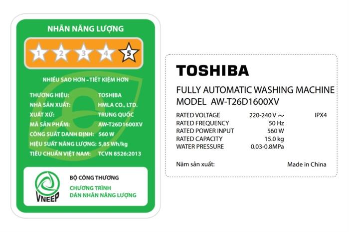 Máy giặt Toshiba Inverter 15 kg AW-T26D1600XV(MG) Màu Xám đậm