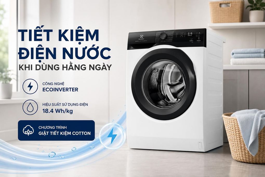 Tiết kiệm điện nước khi dùng hằng ngày - Máy giặt Electrolux UltimateCare 300 Inverter 11 kg EWF1124D3EC