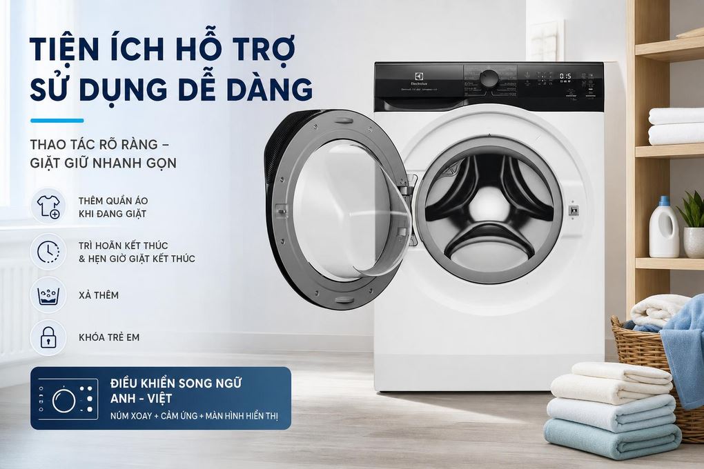Tiện ích hỗ trợ sử dụng dễ dàng - Máy giặt Electrolux UltimateCare 300 Inverter 11 kg EWF1124D3EC