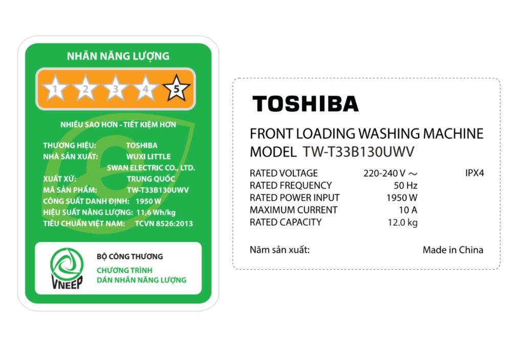 Máy giặt Toshiba Inverter 12 kg TW-T33B130UWV(MK) Màu Đen