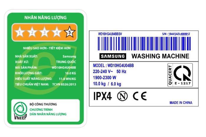 Máy giặt sấy Samsung Ecobubble Inverter giặt 10 kg - sấy 6 kg WD10HG4U04BBSV Màu Đen