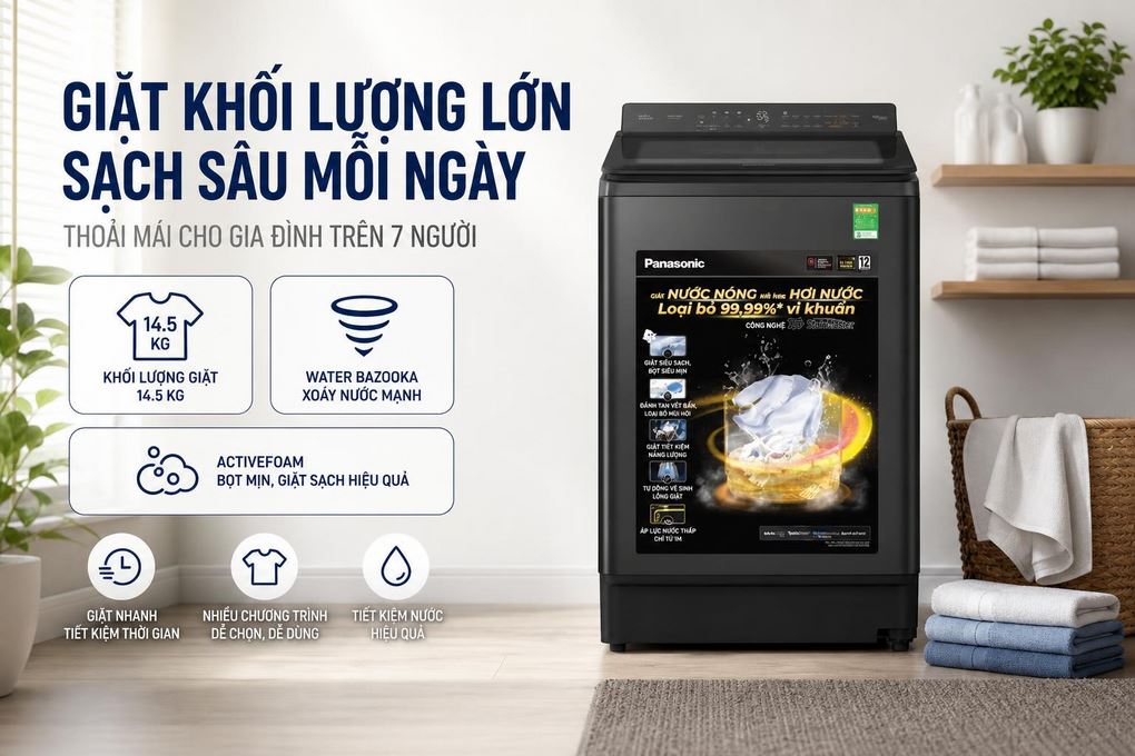 Máy giặt Panasonic Inverter 14.5 Kg NA-FD145V3BV Màu Đen