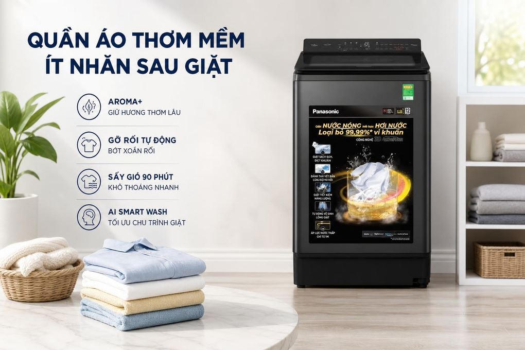 Máy giặt Panasonic Inverter 14.5 Kg NA-FD145V3BV Màu Đen