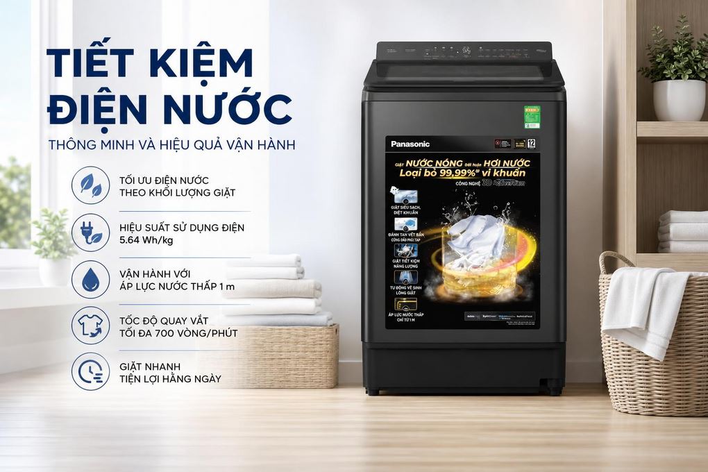 Máy giặt Panasonic Inverter 14.5 Kg NA-FD145V3BV Màu Đen