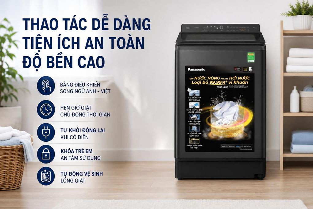 Máy giặt Panasonic Inverter 14.5 Kg NA-FD145V3BV Màu Đen