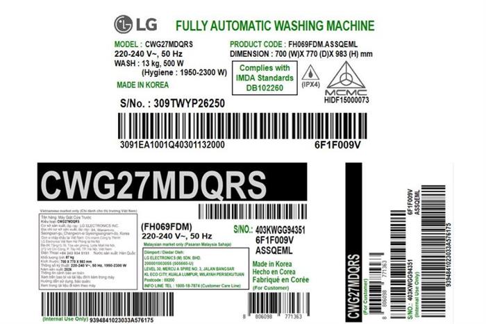 Máy giặt công nghiệp LG Inverter 13 kg CWG27MDQRS Màu Xám