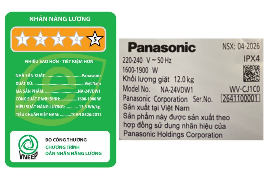 Máy giặt Panasonic Inverter 12 kg NA-24VDW1BVT Màu Đen
