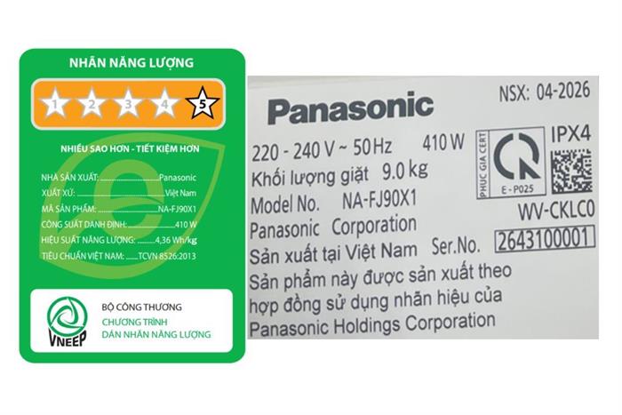 Máy giặt Panasonic Inverter 9 kg NA-FJ90X1DV Màu Đen