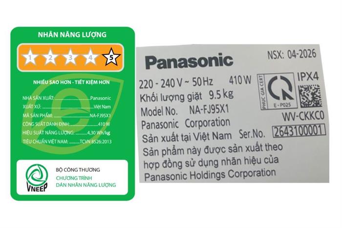 Máy giặt Panasonic Inverter 9.5 kg NA-FJ95X1BV Màu Đen