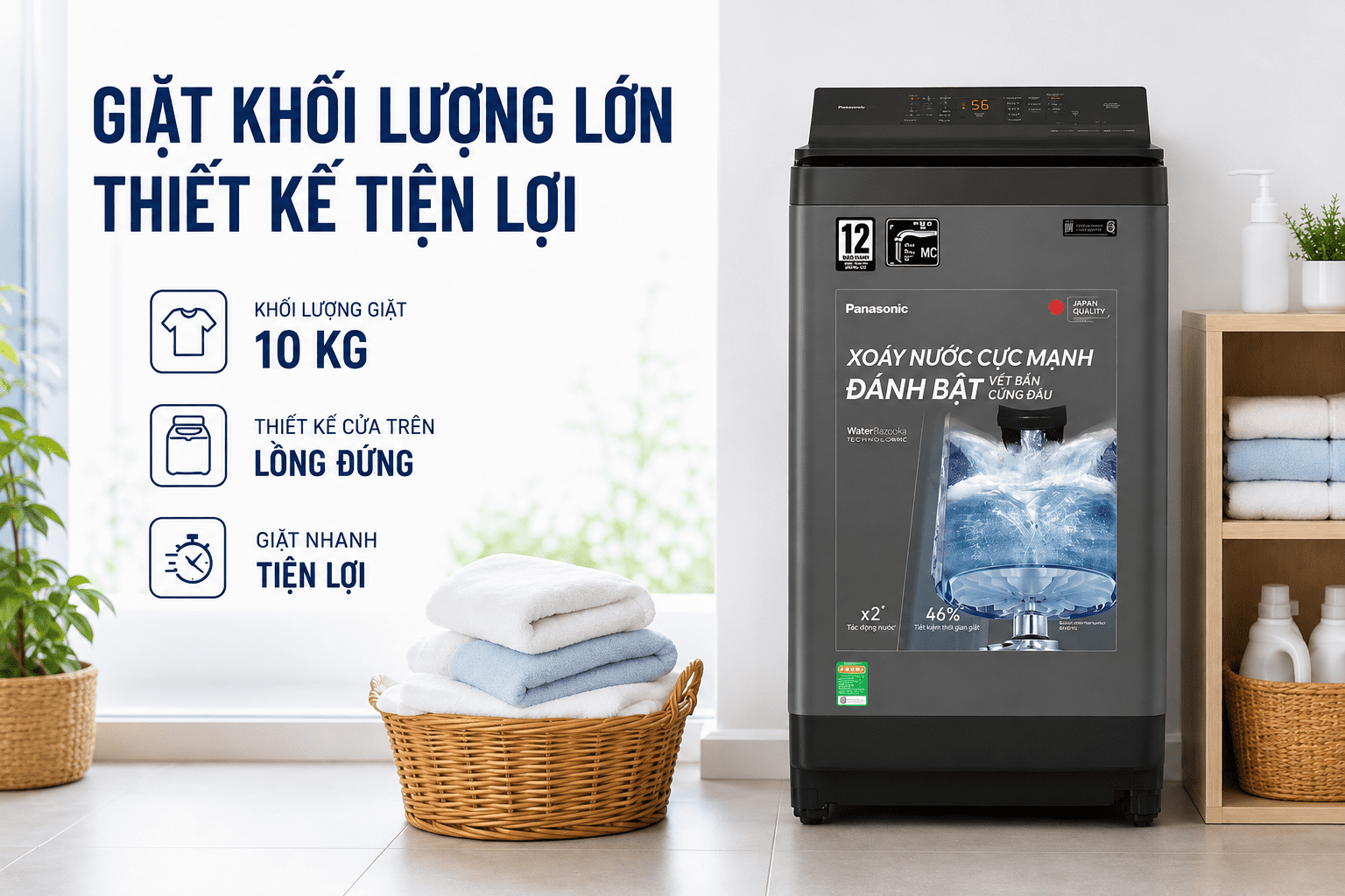 Máy giặt Panasonic Inverter 10 kg NA-FJ100X1DV Màu Xám