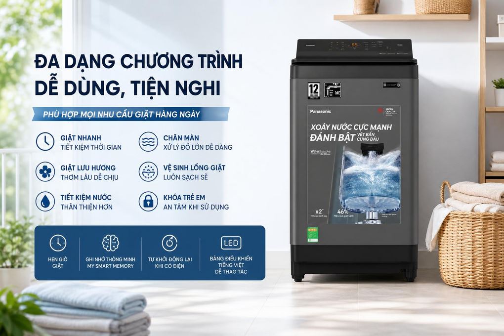 Máy giặt Panasonic Inverter 10 kg NA-FJ100X1DV Màu Xám