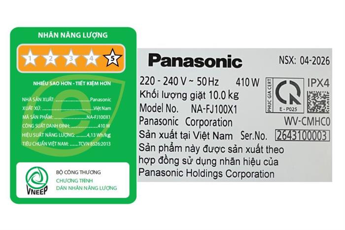 Máy giặt Panasonic Inverter 10 kg NA-FJ100X1DV Màu Xám