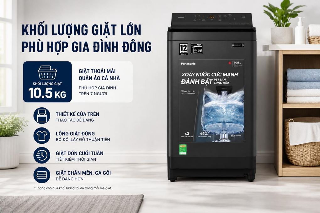Máy giặt Panasonic Inverter 10.5 kg NA-FJ105X1BV Màu Đen
