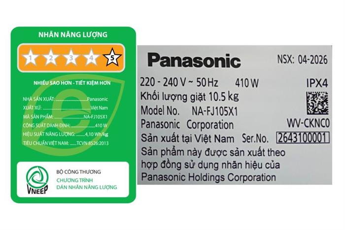 Máy giặt Panasonic Inverter 10.5 kg NA-FJ105X1BV Màu Đen