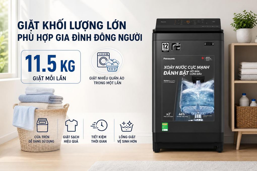 Máy giặt Panasonic Inverter 11.5 kg NA-FJ115X1BV Màu Đen