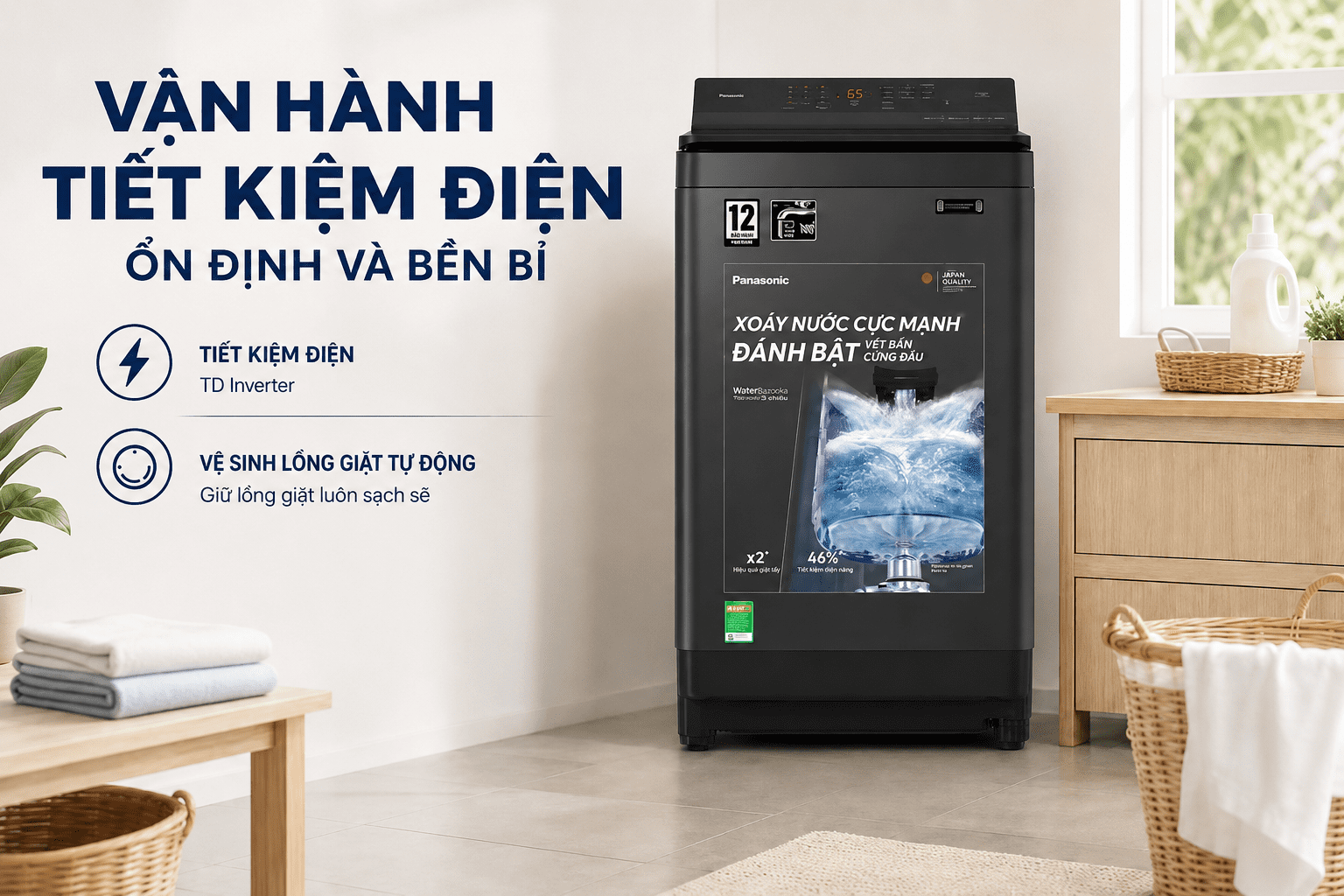 Máy giặt Panasonic Inverter 11.5 kg NA-FJ115X1BV - Vận hành tiết kiệm điện, ổn định và bền bỉ