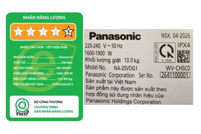 Máy giặt Panasonic Inverter 10 kg NA-20VDG1BVT Màu Đen