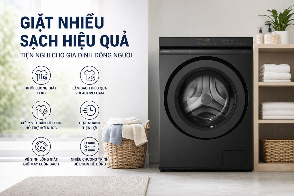 Máy giặt Panasonic Inverter 11 kg NA-22VDG1BVT Màu Đen