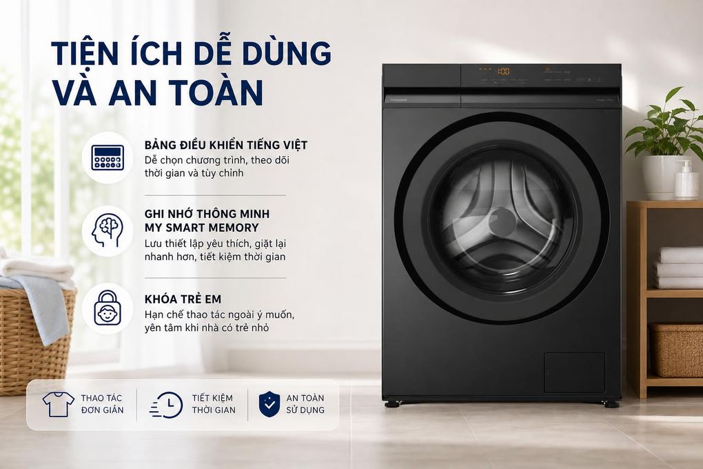 Máy giặt Panasonic Inverter 11 kg NA-22VDG1BVT Màu Đen