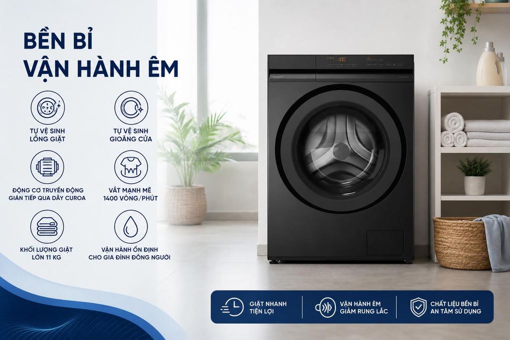 Máy giặt Panasonic Inverter 11 kg NA-22VDG1BVT Màu Đen