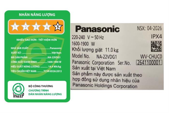 Máy giặt Panasonic Inverter 11 kg NA-22VDG1BVT Màu Đen