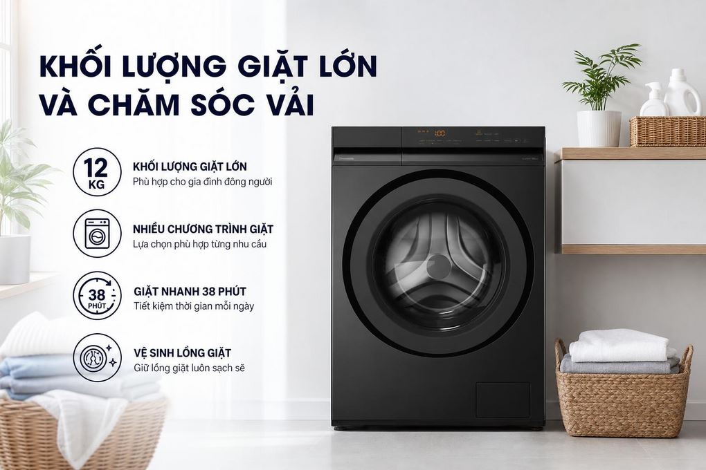 Máy giặt Panasonic Inverter 12 kg NA-24VDG1BVT Màu Đen