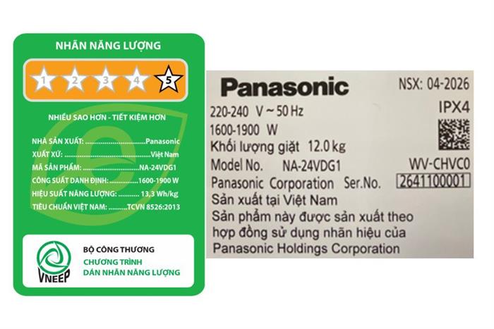Máy giặt Panasonic Inverter 12 kg NA-24VDG1BVT Màu Đen