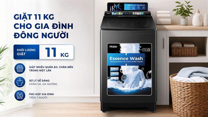 Máy giặt Haier Inverter 11 kg HWM110-B2698B Màu Đen