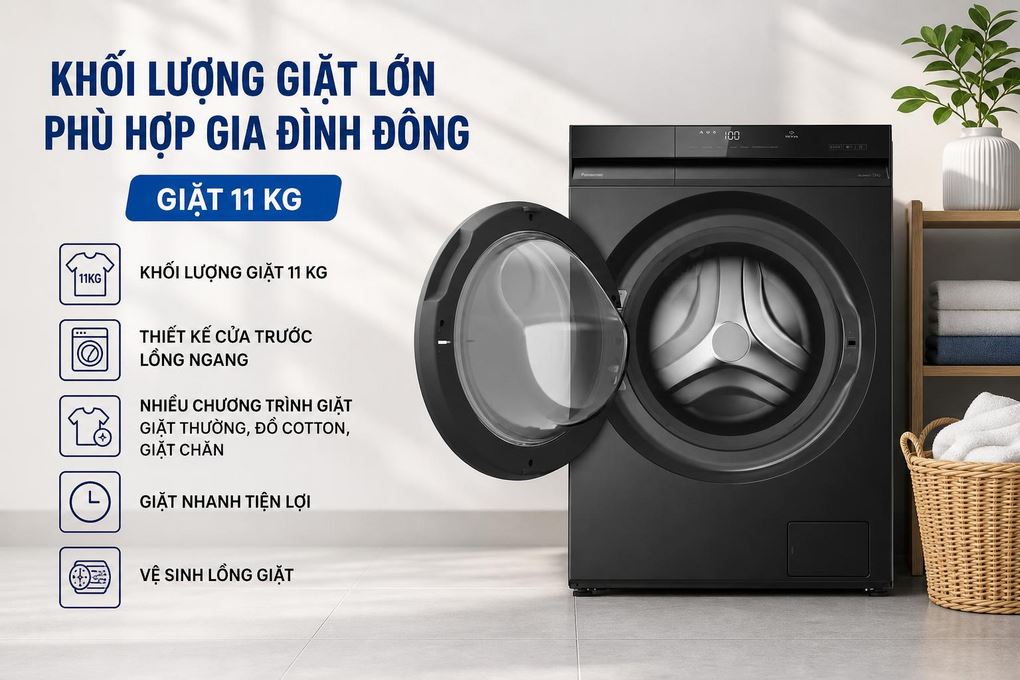 Máy giặt Panasonic Inverter 11 Kg NA-22VDR1BVT Màu Đen