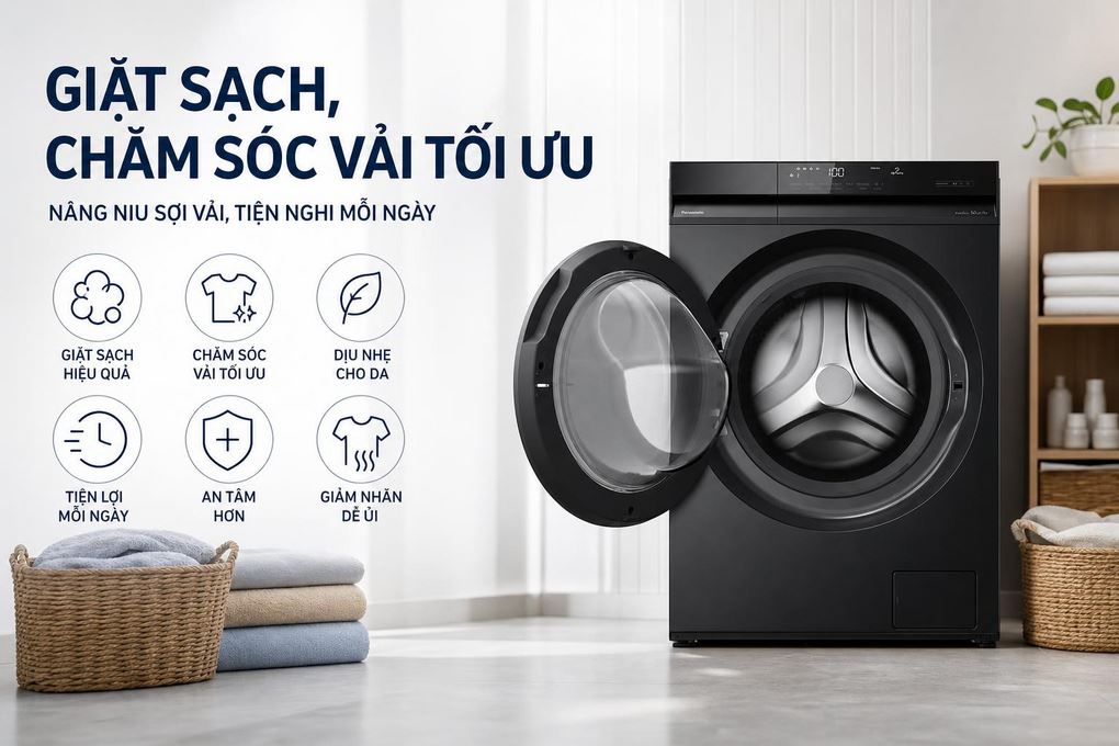 Máy giặt sấy Panasonic Inverter giặt 10 kg - sấy 7 kg NA-S20DG1BVT Màu Đen