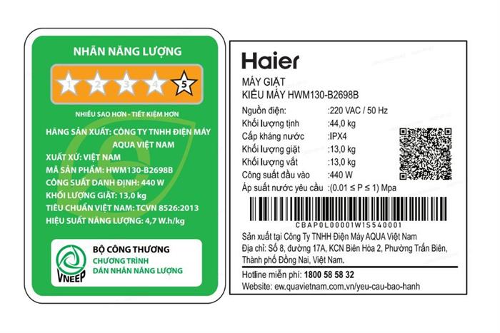 Máy giặt Haier Inverter 13 kg HWM130-B2698B Màu Đen