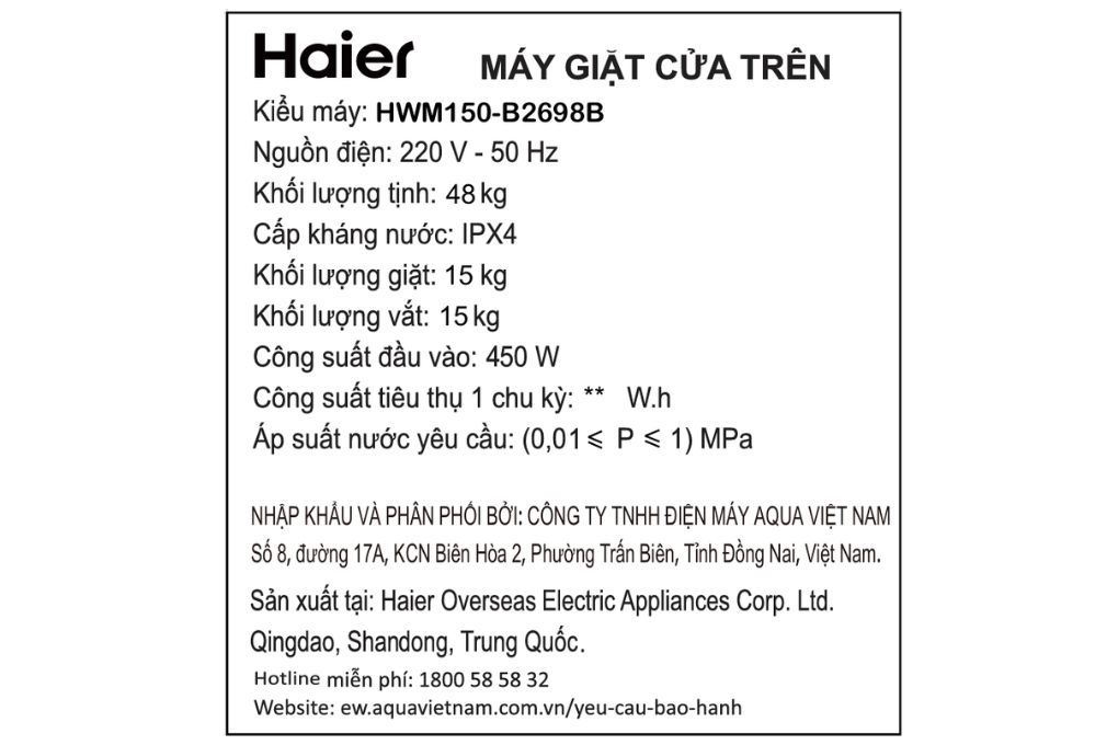 Máy giặt Haier Inverter 15 kg HWM150-B2698B - 16