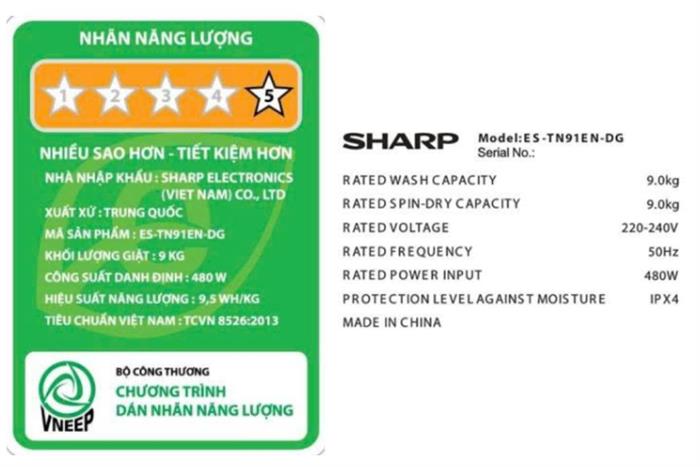 Máy giặt Sharp 9 kg ES-TN91EN-DG Màu Xám đậm