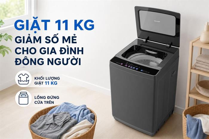 Máy giặt Sharp 11 kg ES-TN111EN-DG Màu Xám đậm