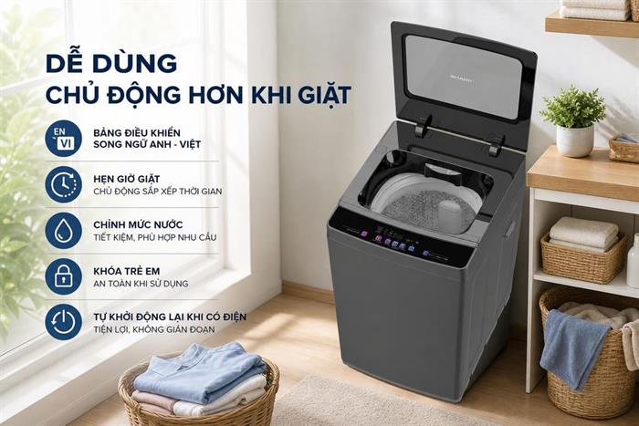 Máy giặt Sharp 11 kg ES-TN111EN-DG Màu Xám đậm